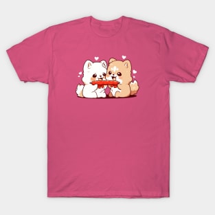 Cute dogs sharing a sausage T-Shirt